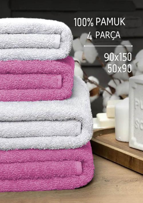 4 lü Banyo Havlusu Takımı Soft Büyük Havlulu Pamuklu Havlu Seti 90X150 Cm Beyaz
