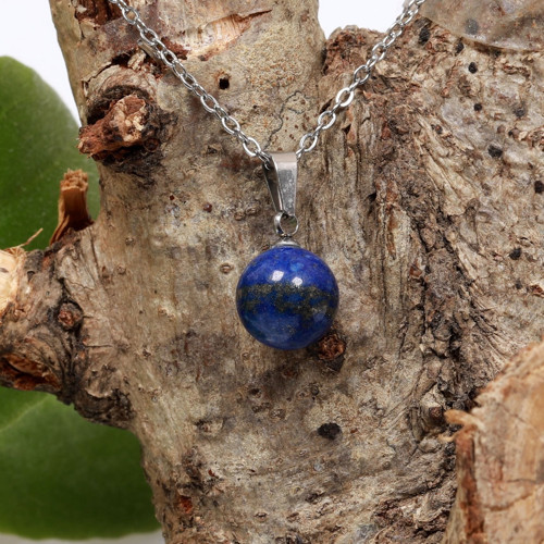 Lapis Lazuli Taşı Çelik Kolye - 10 mm