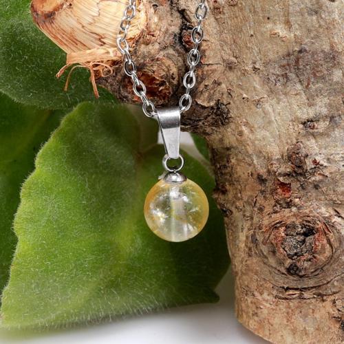 Sarı Topaz Taşı Çelik Kolye - Küçük Boy