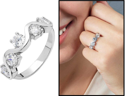 Starlight Diamond Pırlanta Montür Asimetrik 925 Ayar Gümüş Bayan Beştaş Yüzük