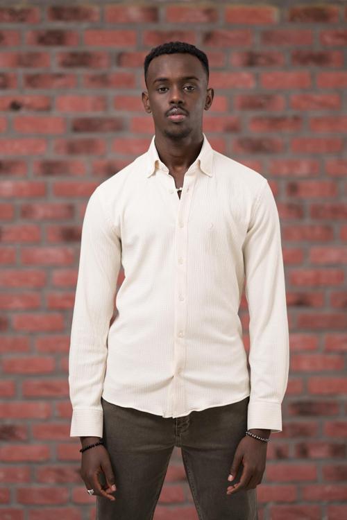 Örgü Desenli Full Likralı Pamuklu Slimfit Gömlek