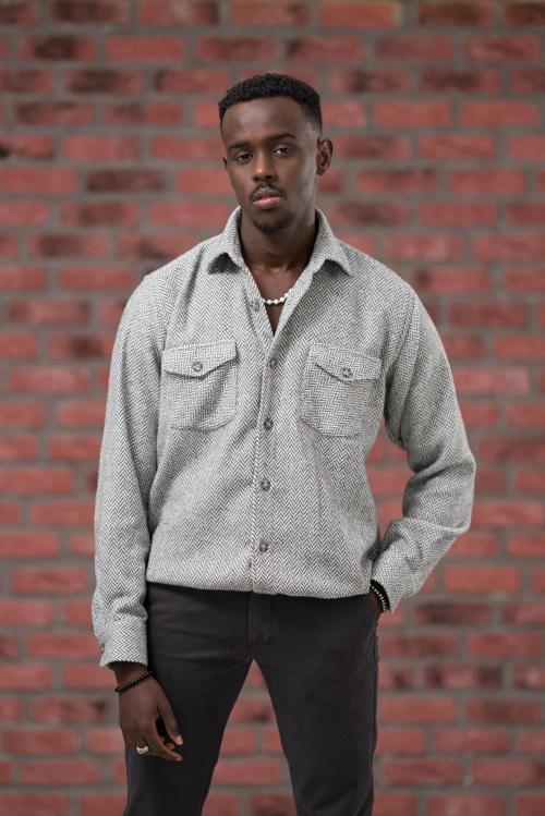 Oversize (Bol Kesim) Balıksırtı Desenli Çift Cepli Oduncu Gömlek