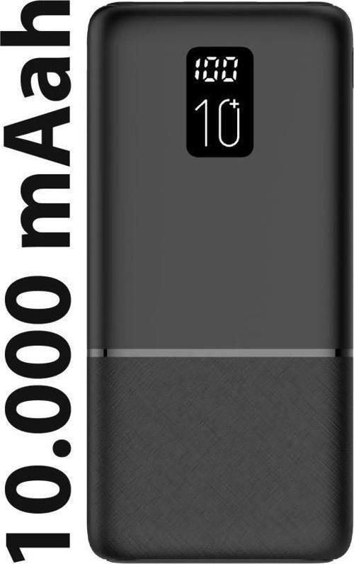 P10 LED Ekranlı Slim 10000mAh Powerbank Taşınabilir Şarj Cihazı Siyah