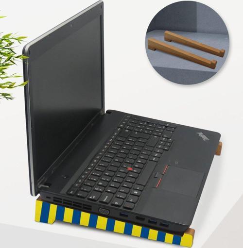 Gift Taşınabilir Ahşap Sarı Lacivert Notebook Laptop Standı