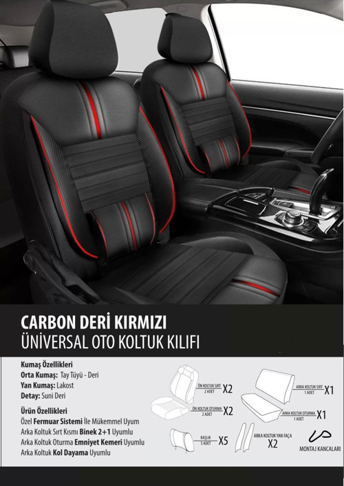 Nissan Pathfinder Koltuk Kılıfı carbon deri kırmızı