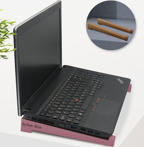 Kişiye Özel Taşınabilir Ahşap Pembe Notebook Laptop Standı