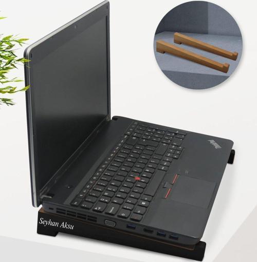 Kişiye Özel Taşınabilir Ahşap Siyah Notebook Laptop Standı