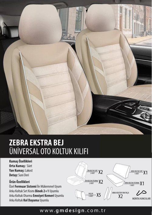 Peugeot 206 Koltuk Kılıfı Zebra Extra Bej
