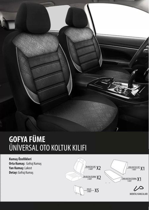 Peugeot 208   Koltuk Kılıfı Gofya Füme