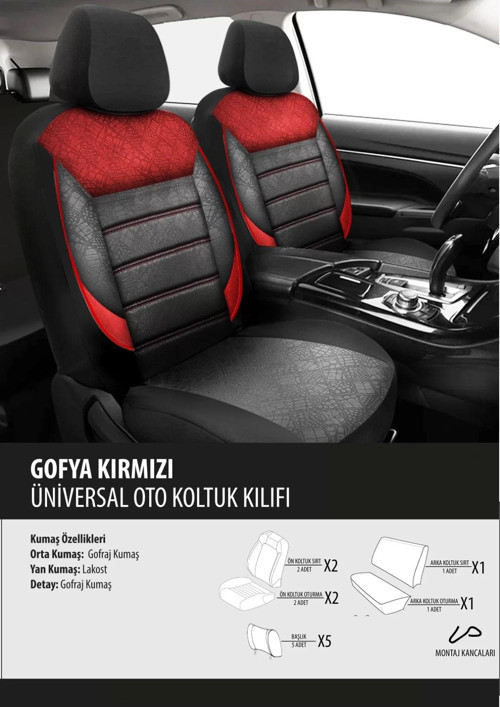 Peugeot 306 Koltuk Kılıfı Gofya Kırmızı