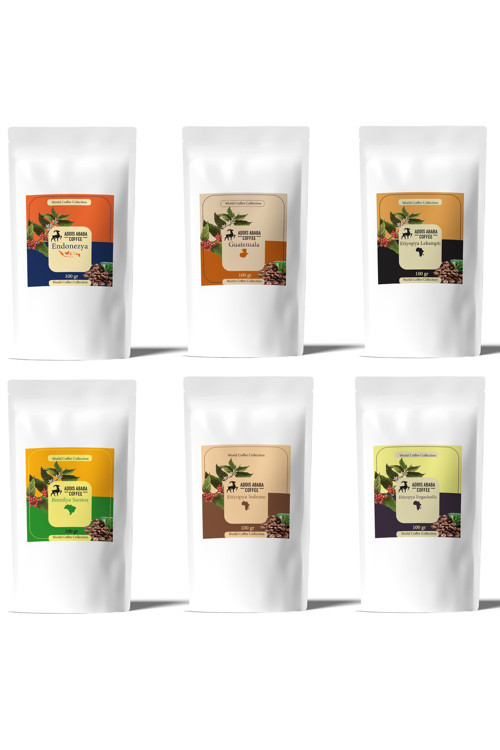 6x100 gr Dünya Kahveleri Santos, Endonezya, Sidamo, Yirgacheffe, Guatemala Çekirdek Kahve