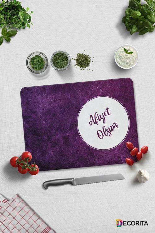 Cam Kesme Tahtası - Cam Kesme Tablası | Afiyet Olsun | Mor Doku | 30cm x 40cm