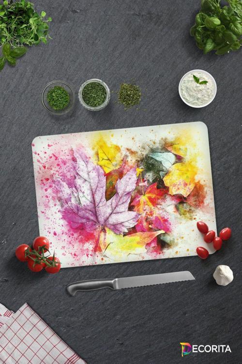 Cam Kesme Tahtası - Cam Kesme Tablası | Renkli Sonbahar | 30cm x 40cm
