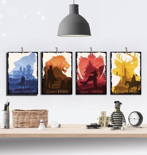 Game of Thrones Taht Oyunları Dizi Temalı 4 Parçalı Ahşap Tablo Seti : 15x21cm