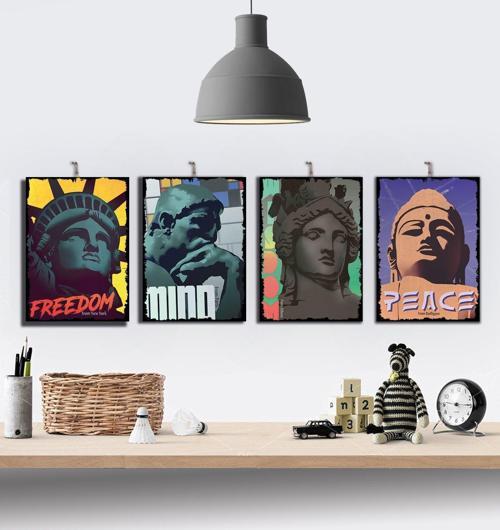 Heykel Sanatı Temalı 4 Parçalı Ahşap Tablo Seti : 15x21cm
