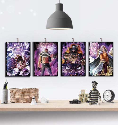 One Piece Anime 4 Parçalı Ahşap Tablo Seti : 15x21cm