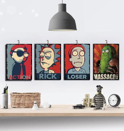 Rick and Morty Dizi Temalı 4 Parçalı Ahşap Tablo Seti : 15x21cm
