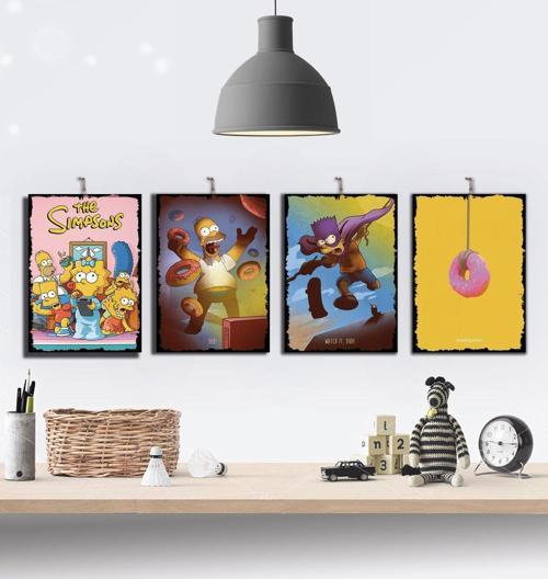 Simpson Karakterleri Temalı 4 Parçalı Ahşap Tablo Seti : 15x21cm