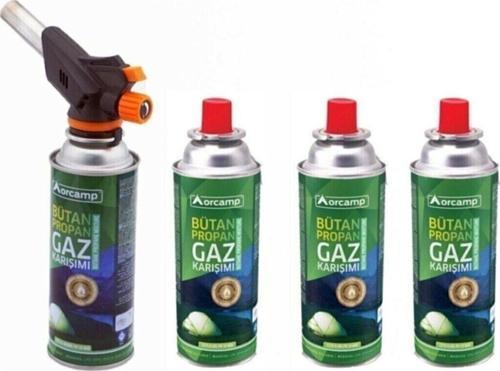 Kamp Kartuş Tüp 227Gr + Çakmaklı Pürmüz Set 4'Lü Set Orgaz