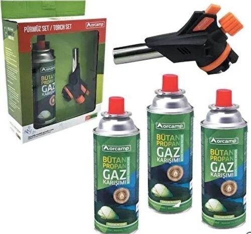Orgaz Çakmaklı Turbo Torch Pürmüz Ve 4 Adet Kartuş