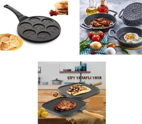 Eda 5 li granit döküm sahan - gözleme - pankek tavası seti takımı çeyiz seti