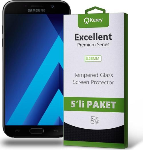 Samsung Galaxy A7 2017 Temperli Ekran Koruyucu Kırılmaz Cam Ekonomik 5'li Paket