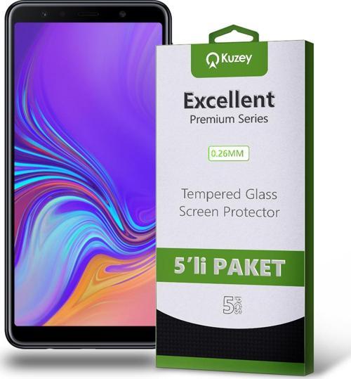 Samsung Galaxy A7 2018 Temperli Ekran Koruyucu Kırılmaz Cam Ekonomik 5'li Paket