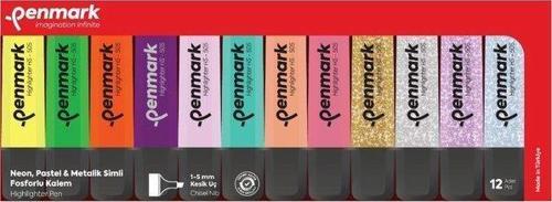 Fosforlu Kalem 12 li Renk 4 Neon +4 Pastel +4 Simli Blisterli Set
