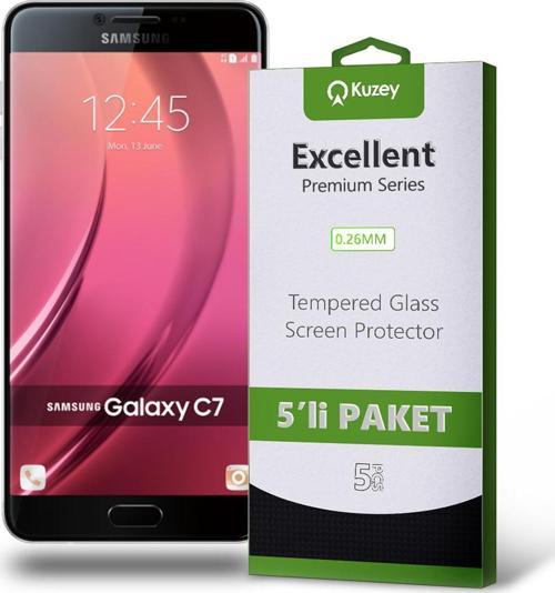 Samsung Galaxy C7 Temperli Ekran Koruyucu Kırılmaz Cam Ekonomik 5'li Paket