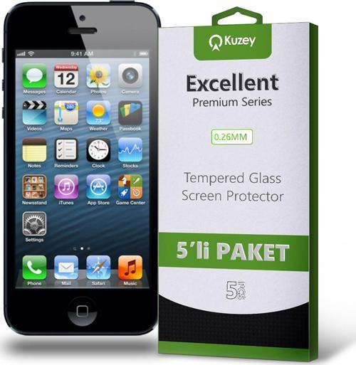 Apple iPhone 5 Temperli Ekran Koruyucu Kırılmaz Cam Ekonomik 5'li Paket