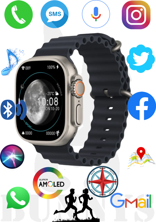 Samsung Galaxy J8 Uyumlu Akıllı Saat Watch 8 Ultra 49MM Konuşma Özellikli AMOLED EKRAN