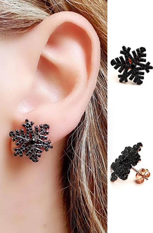 Oniks taşlı 925 ayar gümüş rose kar tanesi küpe