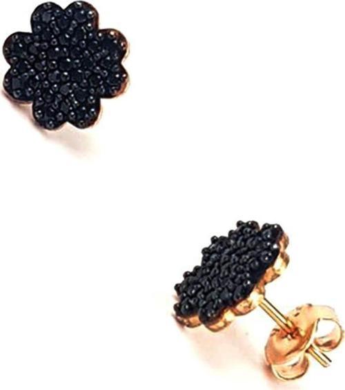 Oniks Taşlı Çiçek figürlü gümüş minimal küpe