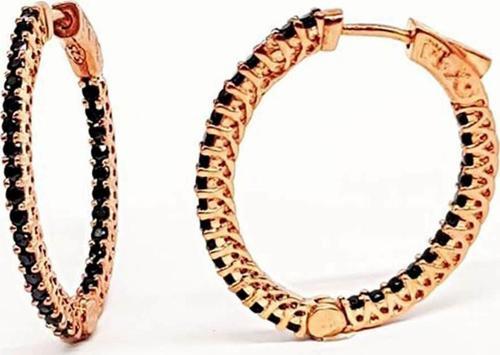 Oniks Taşlı Gümüş Üzerine rose altın kaplama halka küpe