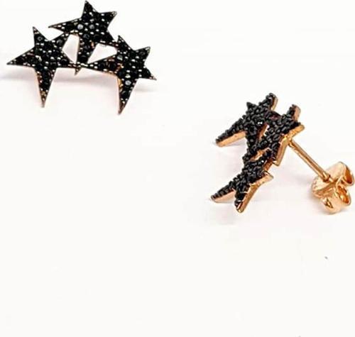 Oniks Taşlı Yıldızlı Gümüş Üzerine Rose Altın Kaplamalı Küpe