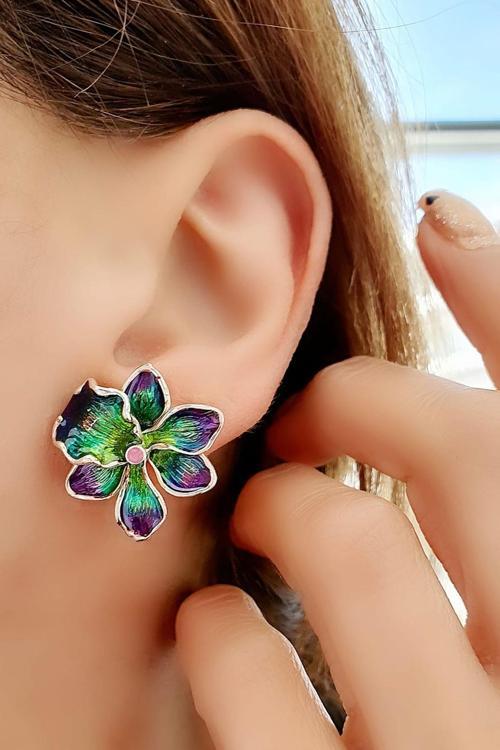 Özel Mineli Çiçek Figürlü 925ayar Gümüş Küpe