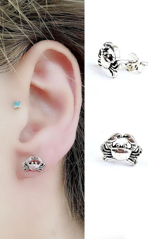 925ayar Gümüş Yengeç Figürlü Tasarım Küpe