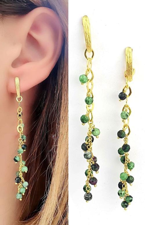 Agat Taşlı 925ayar Gümüş Üzerine Altın Kaplama Tasarım Doğal Taş Sallantılı Küpe 