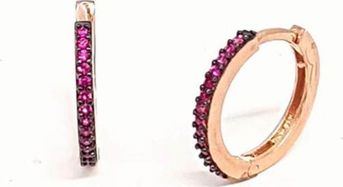 Fuşya zirkon taşlı gümüş üzerine rose altın kaplamalı halka küpe