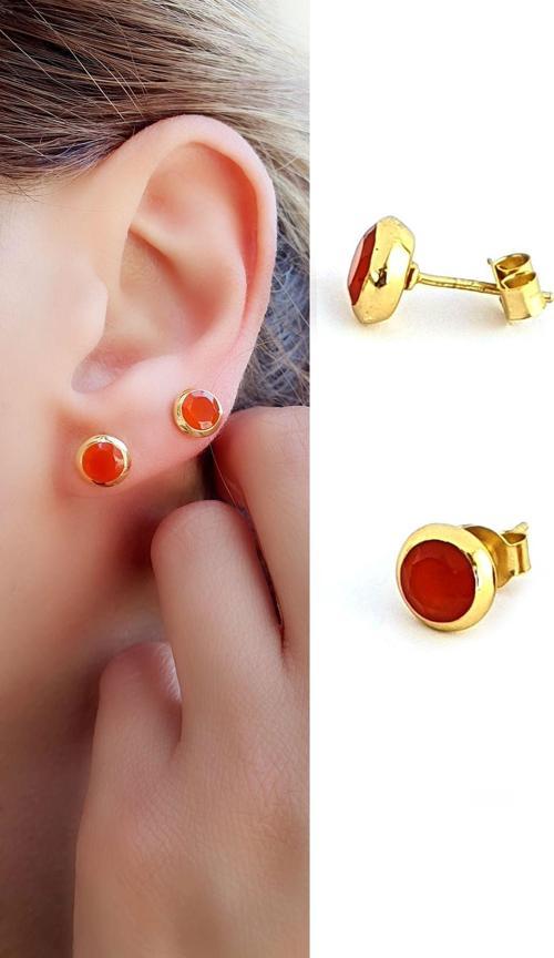 Akik Taşlı 925ayar Gümüş Üzerine Altın Kaplama Tasarım Doğal Taş Minimal Küpe