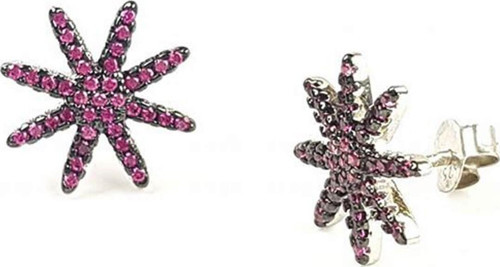 Kutup yıldızı figürlü pembe zirkon taşlı gümüş bayan küpe