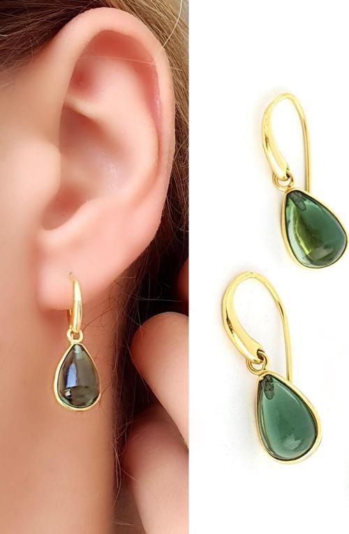 Peridot Taşlı 925ayar Gümüş Üzerine Altın Kaplama Tasarım Damla Doğal Taş Küpe