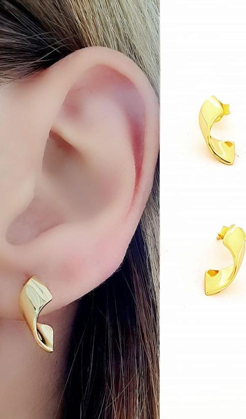 İtalyan 925ayar Gümüş Üzerine Altın Kaplama tasarım Spiral Küpe 