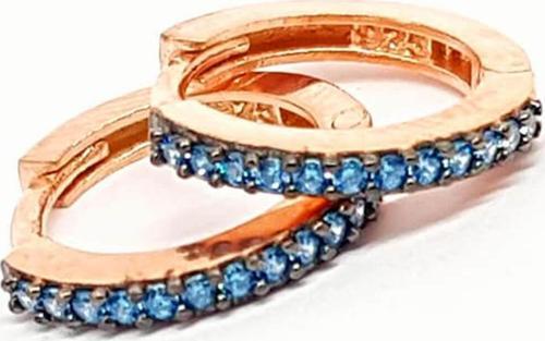 Aquamarin taşlı gümüş üzerine rose altın kaplama gümüş halka küpe