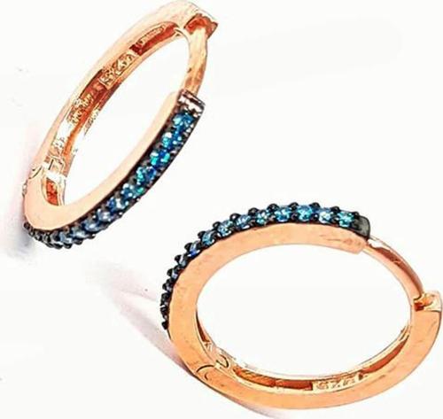 Aquamarin taşlı gümüş üzerine rose altın kaplama halka bayan küpe