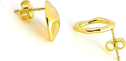 İtalyan Tasarımı 925ayar Gümüş Üzerine Altın Kaplama Asimetrik Küpe 