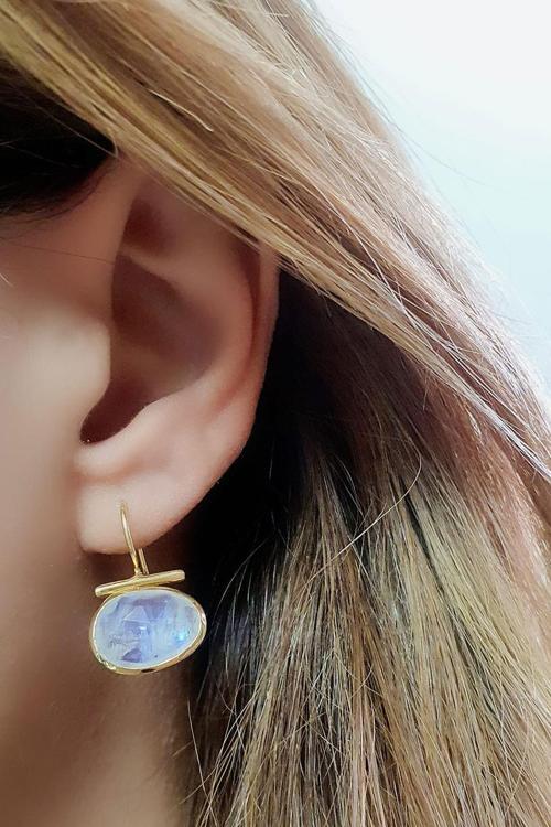 Ay Taşı 925ayar Gümüş üzerine Altın kaplama tasarım Doğal Taş Küpe