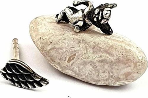 Melek kanadı ve Melek figürlü gümüş ikili tek küpe kombin