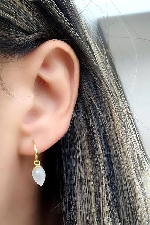 Ay Taşlı 925ayar Gümüş Üzerine Altın Kaplama Tasarım Doğal Taş Küpe