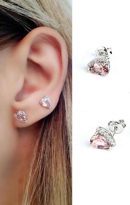 Morganit Taşlı 925 ayar Gümüş Tek Taş Küpe